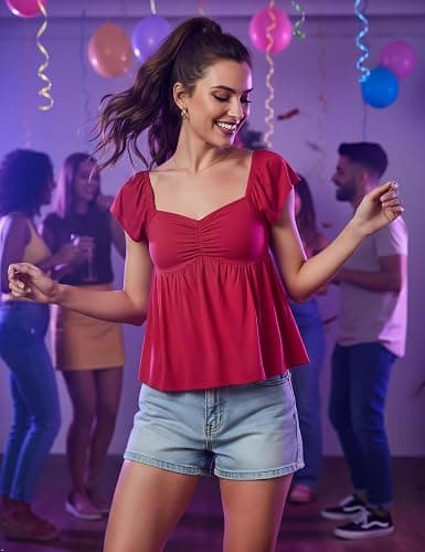 Navonta Womens Flowy Babydoll Tank Tops Ruffle Short Sleeve Tank Top Sweetheart Neck Peplum Smocked Back Going Out Top 2026 thumbnail 3
