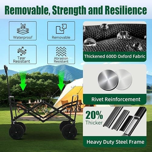 Joxir Collapsible Wagon Cart Foldable 120L 360lbs Capacity, Lightweight Portable Beach Wagon, Shopping Carts with Wheels for Grocery, Camping, Shopping, Garden Cart thumbnail 8