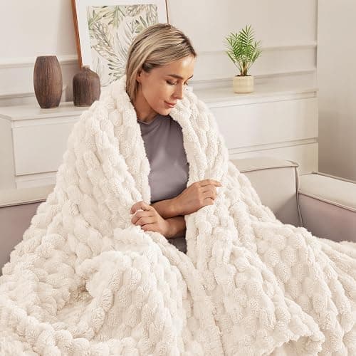 Whale Flotilla Throw Blanket for Sofa with Expanded 3D-Jacquard Pattern, 130X150 CM Fuzzy Soft Cozy Exquisite Blankets or All Season, Warm and Fluffy, Ivory thumbnail 2