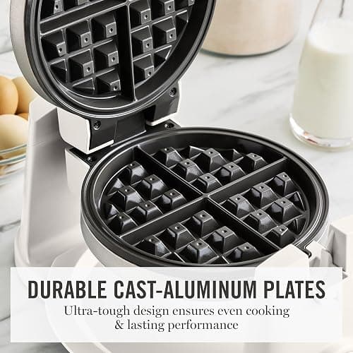 Martha Stewart Rotating Waffle Maker, Ceramic Nonstick Plates, Linen Cream | PFAS-Free Ceramic Nonstick 1" Deep Plates, 180° Flip for Even Browning, Classic Round Waffles, Crisp Level Timer, Drip Tray thumbnail 5