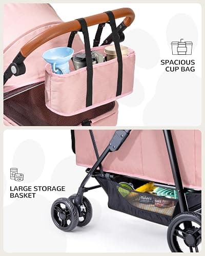 OJCME Dog Stroller for Large & Medium Dogs (20–132 lbs), Pet Stroller for 2 Small Dogs, Extra Large Heavy Duty, Foldable & Ventilated, Pink or Navy thumbnail 8