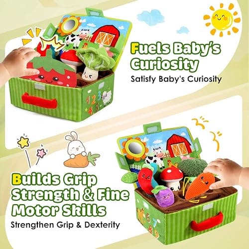 FREYBLI Baby Toys 6-12 Months - Soft Fruits Vegetable Garden Plant Plush Toy - 6 Month Old Baby Toys Boy Girl Gifts - Baby Sensory Montessori Toys with Rattles Mirror Squeaker Textures Crinkle Tissues thumbnail 4