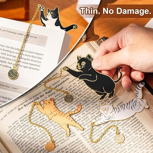 4 Pcs Cat Bookmark Set for Women, Cute Metal Bookmarks with Gold Chain and Round Charm, Book Marks for Reading Women, Book Marker, Bookmarks for Book Lovers thumbnail 4