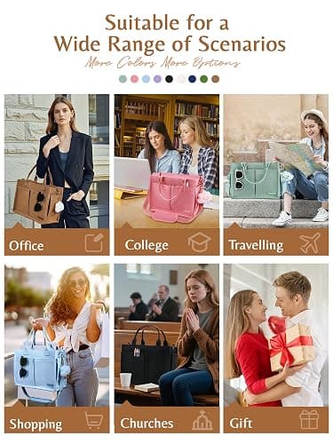 BESBESME Canvas Tote Bag for Women with Zipper, Work Laptop Purse with Compartments & Luggage Sleeve, Adjustable Strap thumbnail 5