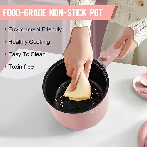 Topwit Hot Pot Electric, 1.5L Ramen Cooker, Portable Non-Stick Frying Pan, Electric Pot for Pasta, Steak, BPA Free, Electric Cooker with Dual Power Control, Over-Heating & Boil Dry Protection, Pink thumbnail 5