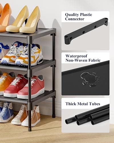 Kitsure Shoe Rack - Non-Woven Shoe Rack Shelf, Shoe Organizer for Closet, Entryway, Garage & Corridor, Stackable Shoe Shelves, 27.5" Wide - 3 Tier, Black thumbnail 4
