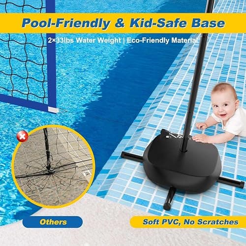 Oswerpon Pool Volleyball Net Set with LED Lights, 15-32FT Width Adjustable | Battery LED Lights, No Solar Needed, Scoreboard, 2 Balls, Pump, Storage Bag thumbnail 3