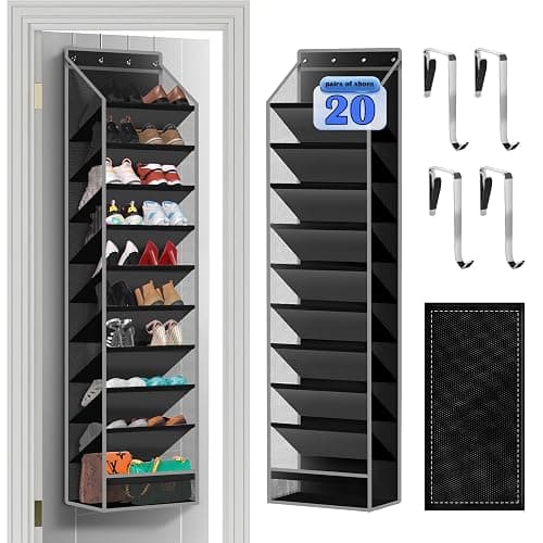 Cotohim 10 - Pocket Over - the - Door Hanging Shoe Organizers & Rack, Made of Sturdy 600D Oxford + Non - Woven Fabric, Space - Saving Storage for Shoes, Boots & More (Black) - Image 1