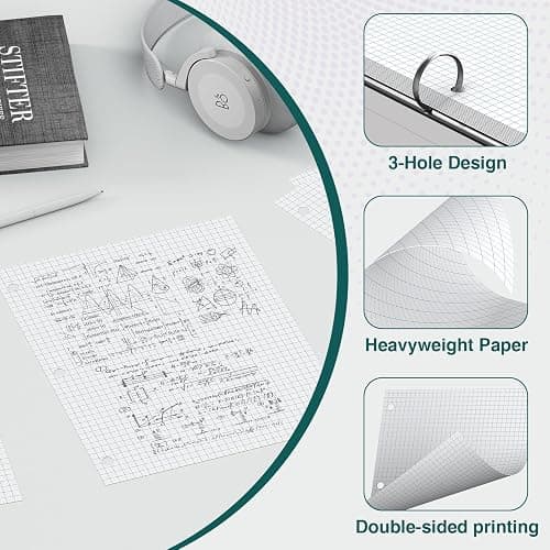 Loose Leaf Graph paper 8 x 10.5, Graph Ruled Paper, 3 Hole Punched Paper, 4 x 4 Quad Ruled Graph Paper, 10-1/2" x 8" Filler Paper Notebook Paper, 120 Sheets Graphing Paper for Business Home School - 8 x 10.5 In -120 Sheets - 4 x 4 Quad Ruled - 1 Pack thumbnail 4