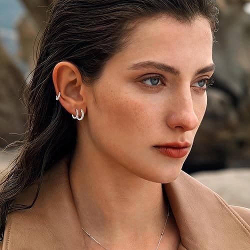 micuco 3 Pairs Small Hoop Earrings Tiny Cartilage Earrings for Women Cubic Zirconia Earrings Huggie Hoop Ear Piercing Earrings for Men 8mm 10mm 12mm thumbnail 4