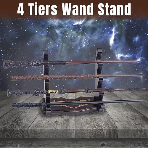 WodGod Wooden Magic Wand Holder and Display Stand,4 Tiered Wood Wizard Wand Holder for Desktop Display Decoration thumbnail 4