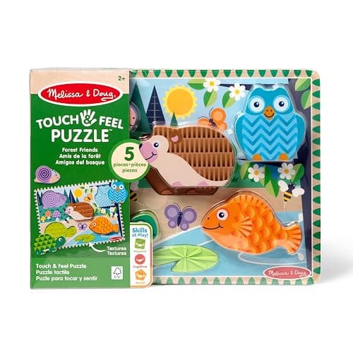Melissa & Doug Forest Friends Touch & Feel Wooden Puzzle, 5-Piece Chunky Toddler Puzzles with Animals & Textured Silicone Puzzle Board Inlays, Preschool Toys for Girls & Boys Ages 2 and Up thumbnail 9
