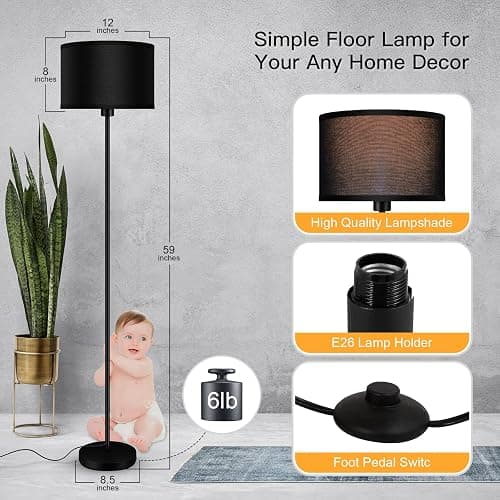 AUQUEE Floor Lamps for Living Room, Modern Standing Lamp, Black Lamp Shades, Foot Switch, Simple Pole Lamps Corner Lamp for Bedroom,Office, Living Room, Den, Bright Reading Floor Lamp(Without Bulb) thumbnail 3