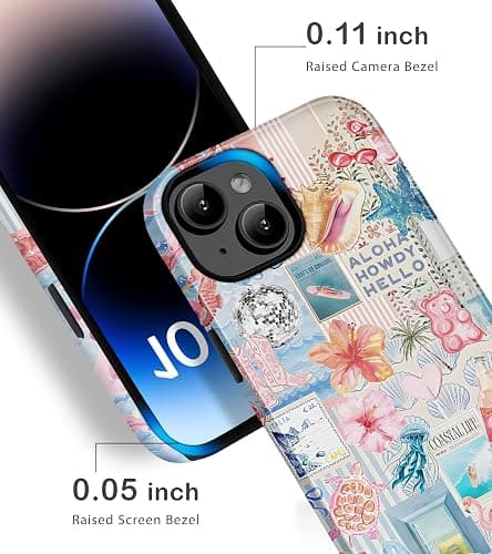 Amzfield for iPhone 13 Case for iPhone 14 Case, Aesthetic Summer Phone Case Cute Pink Flower Sea life Collage Floral for Girl Women, Scratch Resistant Shockproof Protective Girly Case for iPhone 13/14 thumbnail 4