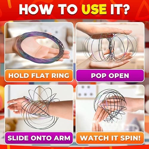 2 Pcs Flow Ring Spinner Ring Arm Toy - 5.1" Color - Changing Fidget Flow Toy with a Pleasant Smooth Surface, Compact & Portable Design - Entertaining Geometric Magic Bracelet with Soothing Effect thumbnail 3