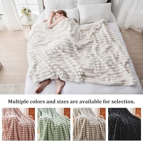 Faux Fur Twin Blanket for Couch, Cozy Fuzzy Fluffy Soft Plush Thick Bubble Sherpa Blanket for Sofa Bedroom Living Room, Mothers Day Birthday Gifts for Women Home Decor thumbnail 8