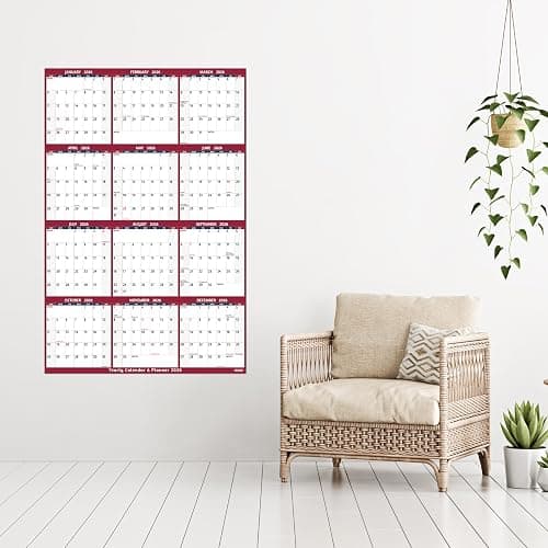 2026 Yearly Wall Calendar - Large Yearly Calendar 2026, Jan 2026 - Dec 2026, 25.2" x 38.2" (Open), 2026 Calendar, Large Wall Calendar 2026, Full Year Paper with Notes, Thicker Paper - Red thumbnail 2