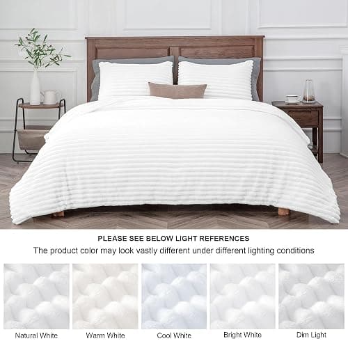 BEDELITE Fleece Queen Comforter Set -Super Soft & Warm Fluffy Bright White Bedding, Luxury Fuzzy Heavy Bed Set for Winter with 2 Pillow Cases thumbnail 9