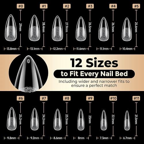 Long Almond Nail Tips: 504pcs Full Cover Soft Gel Nail Tips, 12 Sizes Pre-Etched Half Matte Almond Press on Nails No C Curve For Nail Extensions Home Salon thumbnail 7