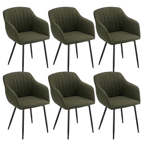 Goeurvant Esszimmerstühle 6er Set mit Armlehne, Polsterstuhl aus Leinen, Küchenstuhl mit Metallbeinen & verstellbaren Fußkappen, Moderne Armlehnenstuhl für Esszimmer, Wohnzimmer, Grasgrün - Image 1