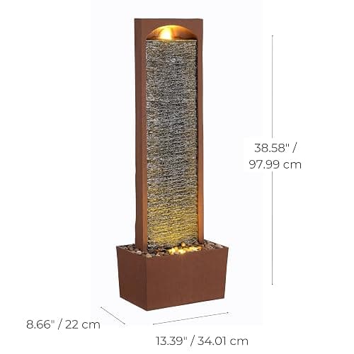 Teamson Home 38.5" Faux Slate Contemporary Outdoor LED Waterfall Fountain with Pebble Base, Red Rock thumbnail 3