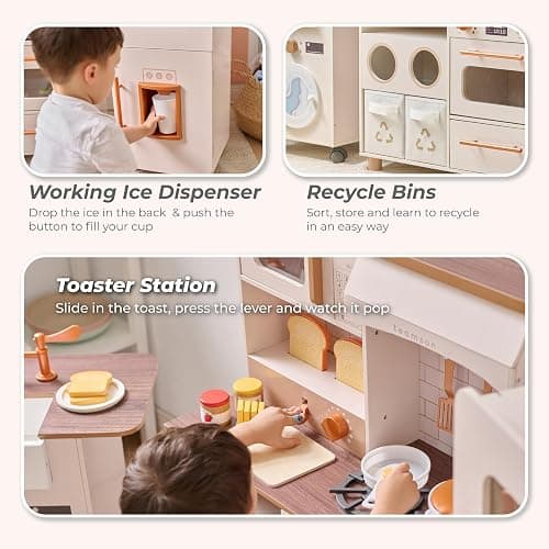 Teamson Kids Little Chef Savannah Off-White Play Kitchen for Girls & Boys with Sink, Fridge & 21 Accessories, Pretend Toy Kitchen Set for Toddlers Ages 3+ with Storage & Modular Design thumbnail 6