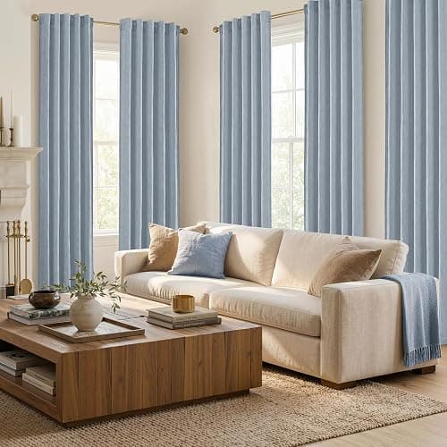 MIULEE Thick Linen Curtains 96 Inches Long Light Blue Semi Sheer for Farmhouse/Living Room/Bedroom, Linen Textured Light Filtering Window Privacy Drapes with Back Tab Rod Pocket, 42Wx96L, Set of 2 thumbnail 8