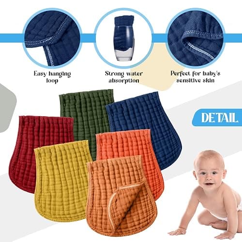 Frienda 6 Pack Muslin Burp Cloths Cotton Large 20''x 9'' Extra Absorbent and Soft Baby Burping Cloth for Baby Boy Girl Unisex(Retro Colors) thumbnail 4