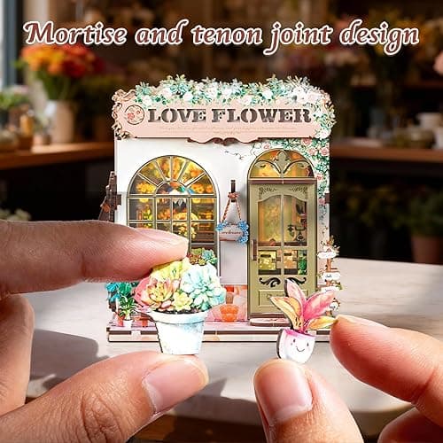 DIY Miniature House Kit, Flower Shop Book Nook Kit, Mini House Building Kit, Miniature Dollhouse Kit for Adults and Teens, 3D Wooden Puzzles with LED Light, Bookshelf Craft Kit for Family and Friends thumbnail 6