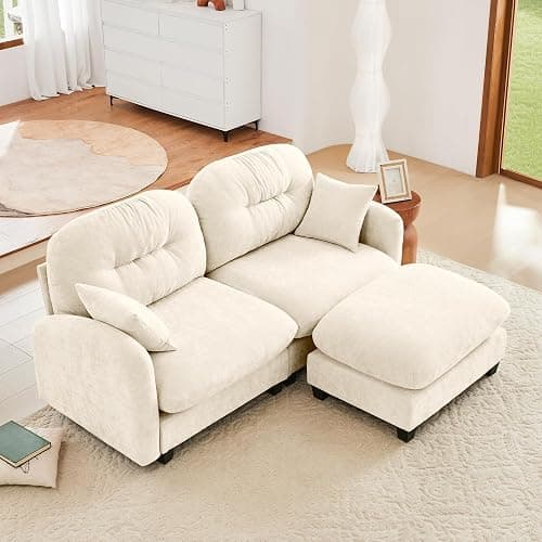 YESER 74" Modular Sectional Sofa Cloud Couch, L Shaped Couch with Movable Ottoman, Modern Loveseat Deep Seat Sectional Couches for Living Room, Comfy Chenille Sofa Modular Couches for Bedroom,Beige thumbnail 2