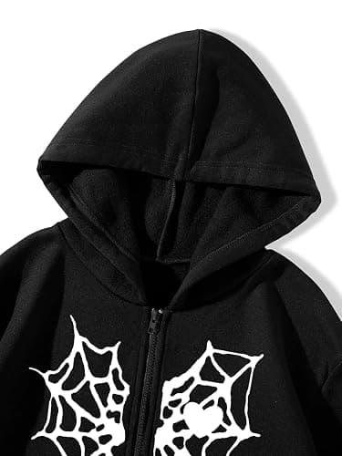 Oversized Y2K Zip Up Hoodie for Women Men Gothic Spider Web Heart Graphic Sweatshirt Punk Harajuku Alt Emo Streetwear thumbnail 4