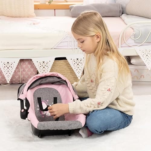 Bayer Design 67933AA Toy, Car Seat Easy Go for Neo Vario Pram with Cover, Doll Accessories, Pink, Grey with Butterfly,Grey/pink, for dolls up to 18" thumbnail 4