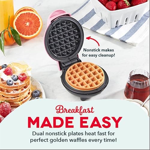 DASH Mini Maker for Individual Waffles, Hash Browns, Keto Chaffles with Easy to Clean, Non-Stick Surfaces, 4 Inch, Pink thumbnail 4
