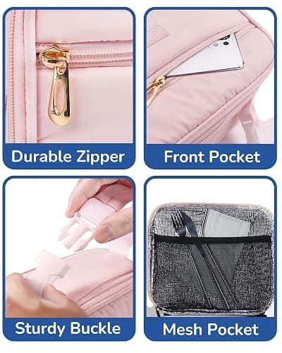 Aosbos Insulated Pink Lunch Bag for Women,Cute Small Lunch Box for Kids | 5L Capacity,5H Cold Insulation,Easy Clean Lining, Dual Metal Zippers,Water-Resistant thumbnail 7