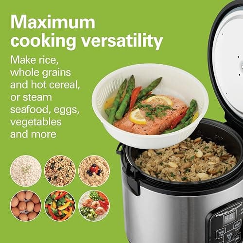 Hamilton Beach Digital Programmable Rice Cooker & Food Steamer, 8 Cups Cooked (4 Uncooked), With Steam & Rinse Basket, Stainless Steel (37518) thumbnail 2
