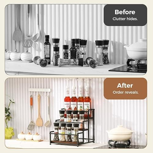 ICOHOT Coffee Syrup Rack Organizer, 3-Tier 12 Syrup Bottles Holder Stand for Coffee Bar, Liquor Bottle Display Shelf Bar Shelf Stand Countertop Rack for Syrup, Wine, Spice thumbnail 9