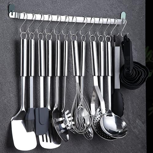 Berglander Kitchen Utensils Set 38 Pieces, Stainless Steel Cooking Utensils Set, Kitchen Gadgets Cookware, Kitchen Tool Set with Utensil Holder Rack And Hooks For Hanging Dishwasher Safe thumbnail 2