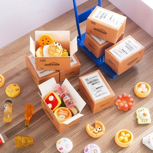 Vawuz 175PCS Miniature Courier Box Set Shopping Mall Shipping Boxes Mini Supermarket Handcart Models 1:12 Food Drink Bottles Cans Dollhouse Pretend Play Kitchen Game Party Accessories Toys Doll House thumbnail 2
