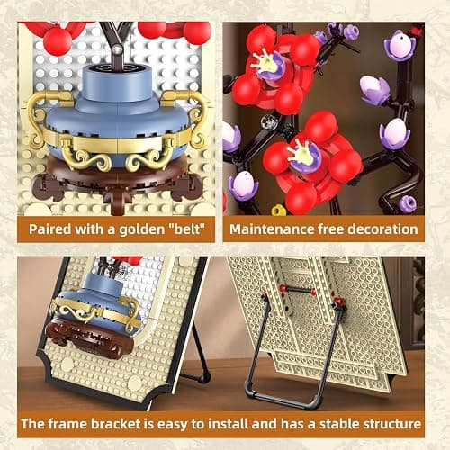 BRICXOR 3D Wall Art Plum Blossom Building Blocks Set for Adults - Floral Wall Hanging Art with Stand, DIY Artificial Flower Decor Kit for Home Office, Elegant Gift for Adults, 529-Piece thumbnail 4