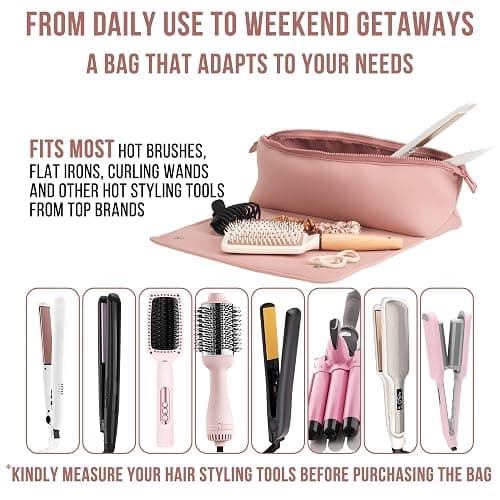 BAREFOOT CARIBOU Hair Tools Travel Bag and Heat Resistant Mat for Flat Irons, Straighteners, Curling Iron, and Haircare Accessories, 2-in-1 design, with Interior Pockets, Portable Organizer thumbnail 6