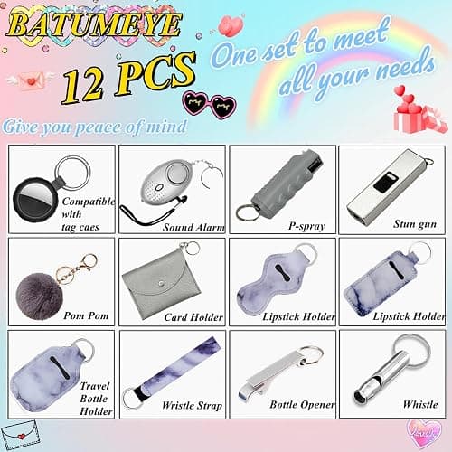 BATUMEYE Gift Keychain Set for Woman with Whistle, Bottle Opener, Card Holder, Wristlet Strap, Travel Bottle Holder thumbnail 3