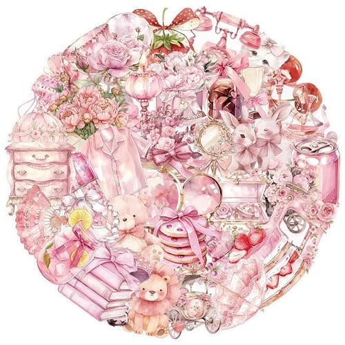 50pcs Transparent Pink Aesthetic Stickers,Vintage Coquette Sticker Girl's Love Waterproof PET Sticker for Scrapbook Journaling Photo Album Collage Card Girl's Romantic Stickers for Girl and Woman thumbnail 3