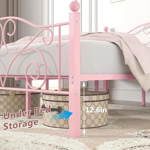 VECELO Queen Size Bed Frame with Headboard and Footboard, Heavy Duty Metal Slat Support, Platform Mattress Foundation, No Box Spring Needed, Easy Assembly, Light Pink thumbnail 5