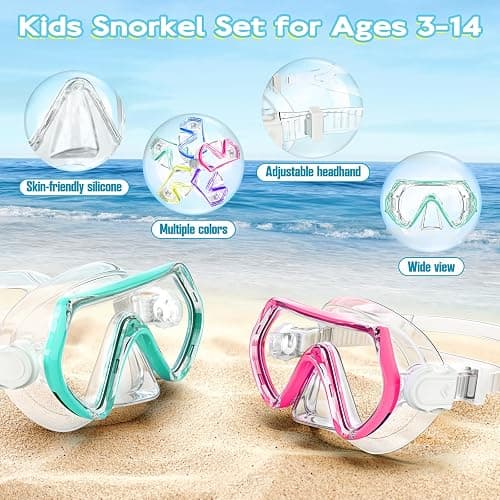 2 Sets Kids Snorkeling Gear for Ages 3-14, Anti-Fog 180° Clear View Dry Top Snorkel Set, Swimming Mask with Nose Cover & Tempered Glass Goggles for Youth Boys Girls Junior thumbnail 5