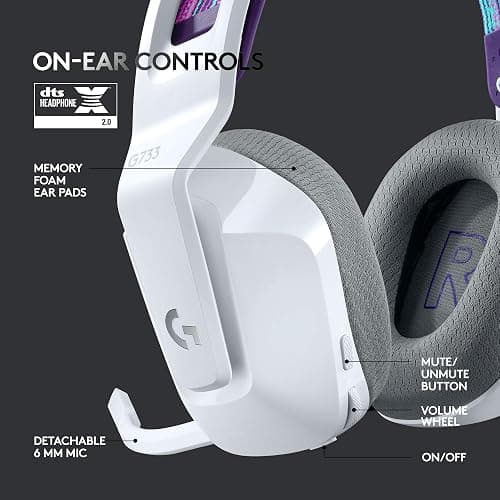 Logitech G733 Lightspeed Wireless Gaming Headset, Suspension Headband, Lightsync RGB, Blue VO!CE Mic, PRO-G Audio – White, Gaming Headset Wireless, PC, PS5, PS4, Switch Compatible thumbnail 5