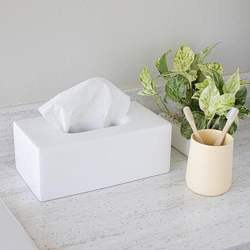 Yew Design Matte White Tissue Box Cover Rectangular, Facial Tissue Dispenser for Bathroom, Kitchen, Bedroom, Office, Hotel, Restaurant, Countertop, Nightstand, Car, and Desk thumbnail 7
