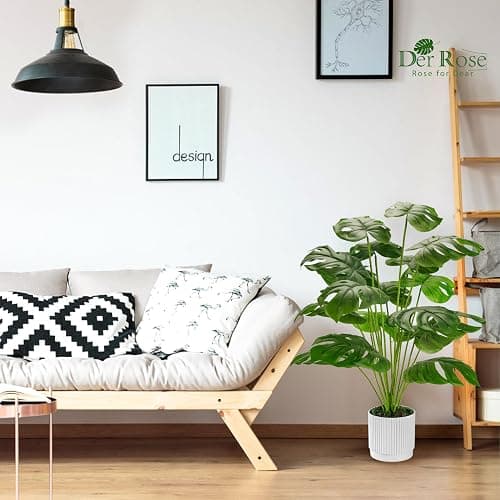Der Rose 28" Fake Plants Large Artificial Monstera Faux Potted Plants Indoor Tall for Outdoor Living Room House Floor Front Porch Tree Decor thumbnail 2