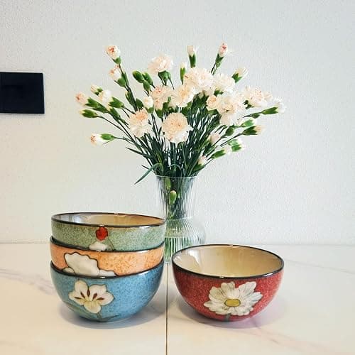 Ceramic Bowls For Kitchen, 28oz - Bowl Set of 4 - For Cereal, Salad, Pasta, Soup, Ramen, Serving etc - Dishwasher, Microwave, and Oven Safe - For Breakfast, Lunch and Dinner (Blue+Red+Green+Pink) thumbnail 4