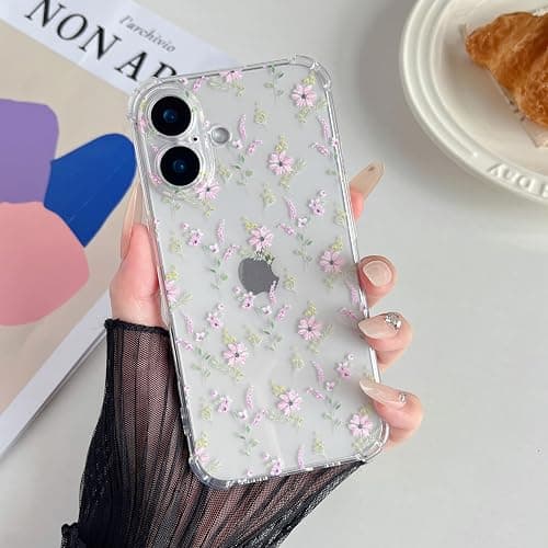 ZTOFERA for iPhone 16 Plus Phone Case Clear, Cute Flower Pattern for Women Girls Phone Cover 4 Corners Thickened Slim TPU Bumper Anti-Drop Protective Case for iPhone 16 Plus, Pink Flower thumbnail 4