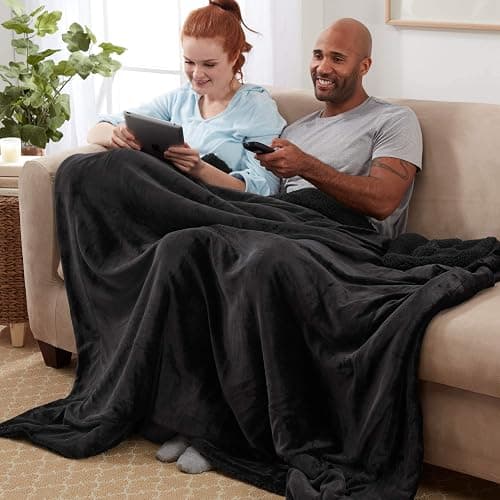 Genteele Sherpa Throw Blanket Super Soft Reversible Ultra Luxurious Plush Blanket, 50 x 60 inches, Black/Black thumbnail 6